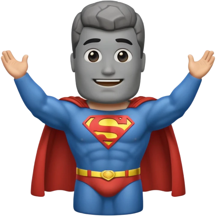 a moai emoji with a superman cape with the original facw emoji