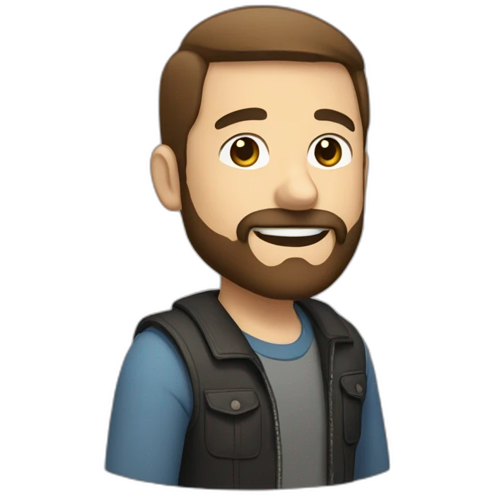 a man with short straight slightly raised brown hair, with a beard and mustache is smiling emoji