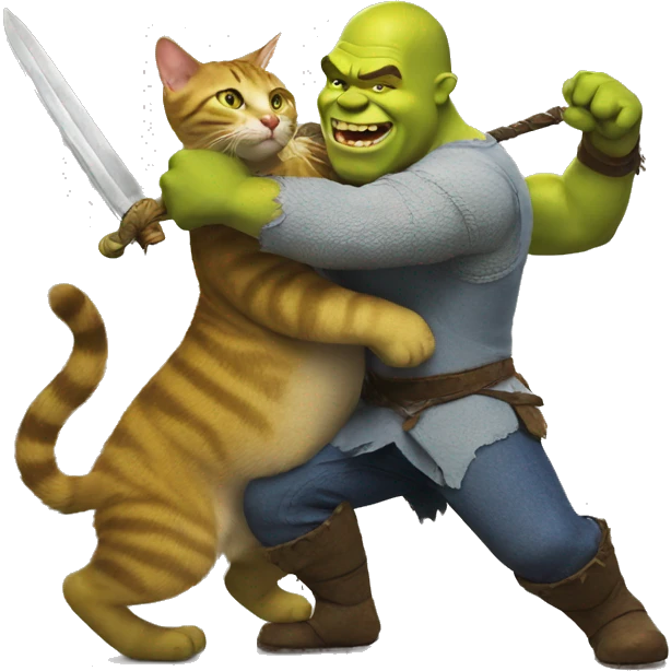 shrek fighting a cat emoji