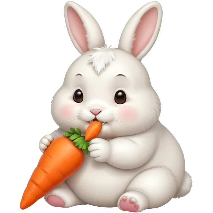 A chubby bunny thats cute and cuddly eating a mini carrot emoji