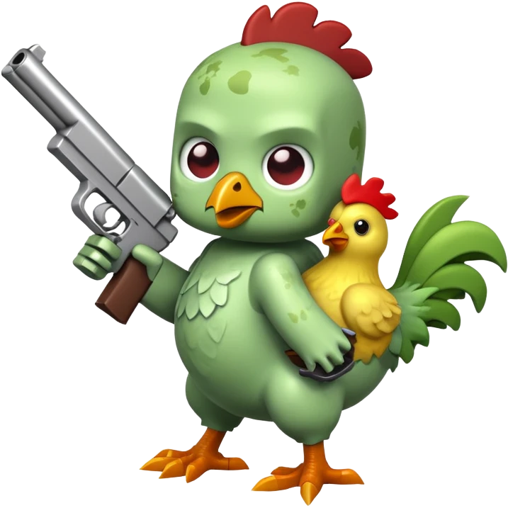baby Minecraft zombie holding a gun while riding a chicken emoji