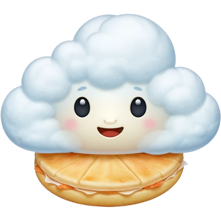 prawn cracker emoji with surreal twist, cracker morphing into clouds, tiny door emoji