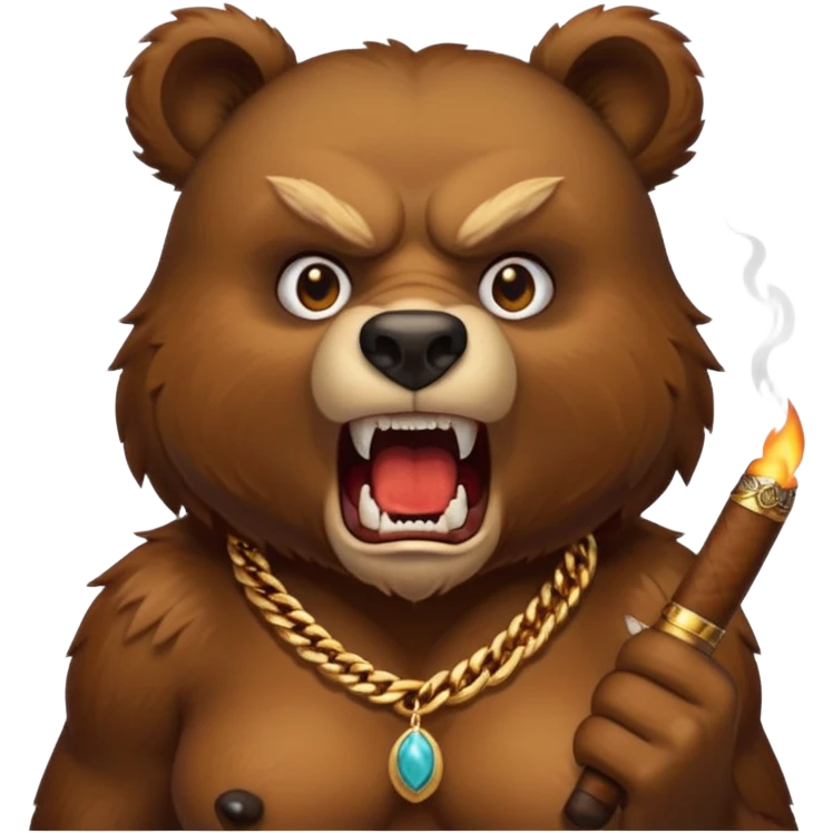 an angry wild bear with sharp teeth, a cigar in her mouth and a necklace around her neck emoji