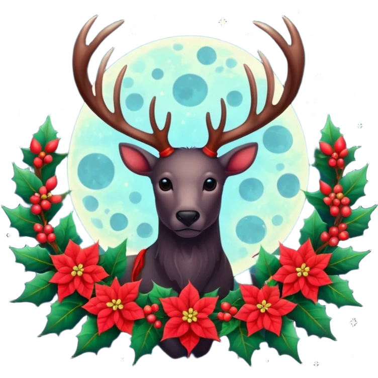 Dark moon with antlers and pointsettias  emoji