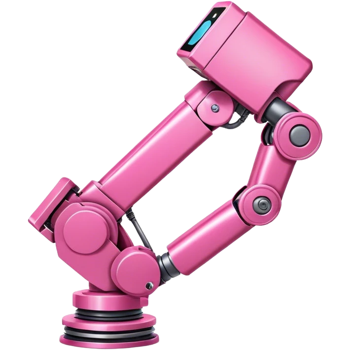 intense pink robotic arm holding pink linkedin logo emoji