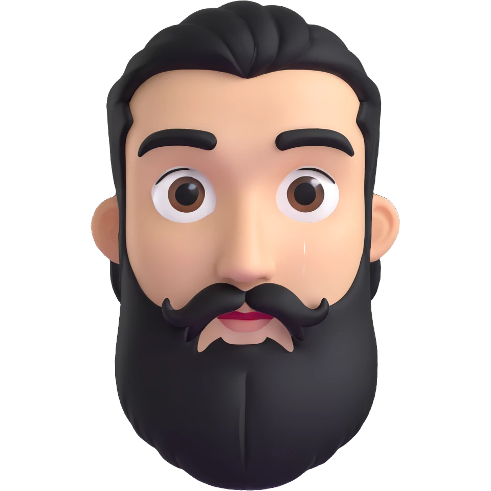3d male character with bushy beard and thick connected eyebrows emoji