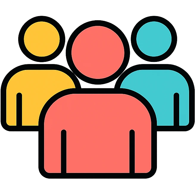 group of people, icon, color outline style, friendly and approachable emoji
