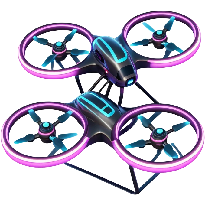 An icon featuring two racing drones flying at high speed through glowing rings on an obstacle course. Motion blur and a dynamic aerial path show intense competition. A controller appears in the corner. Transparent background highlights the thrill and precision of drone racing. emoji