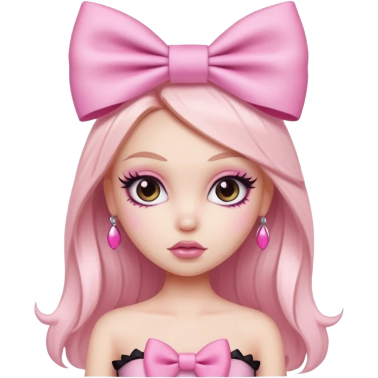 pretty bratz baddie, pale skin, pink aesthetic bow emoji