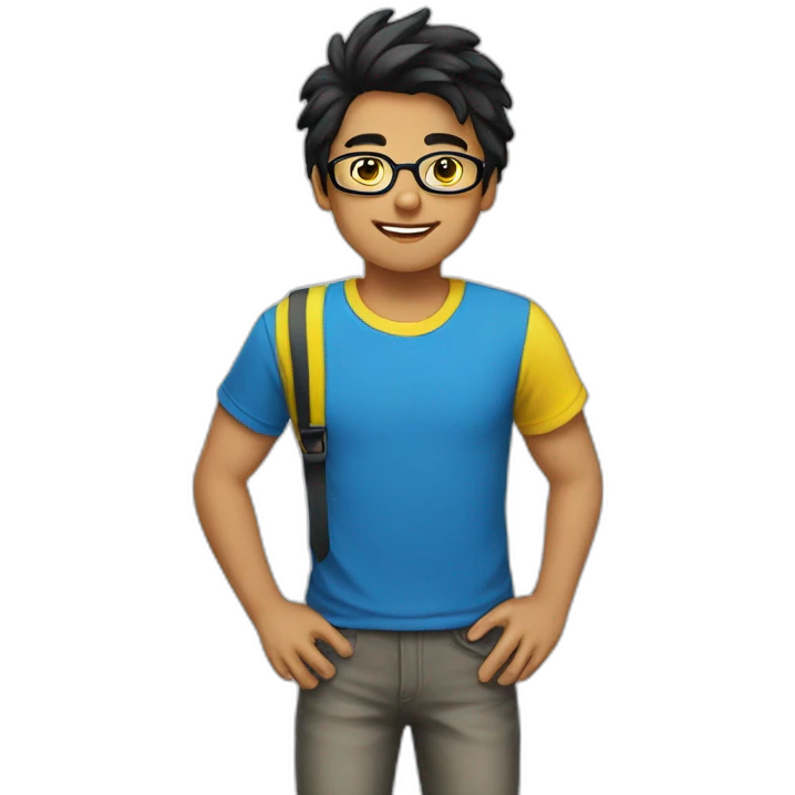 Boy with blue and yellow t-shirt and glasses and black hair emoji