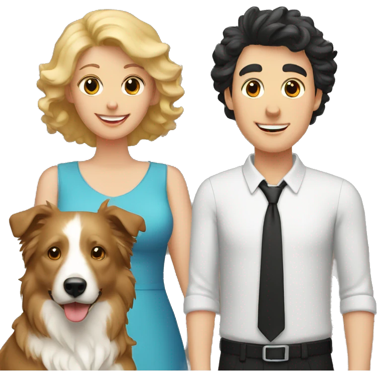 Family,  man blond hair and woman and curls black border collie emoji