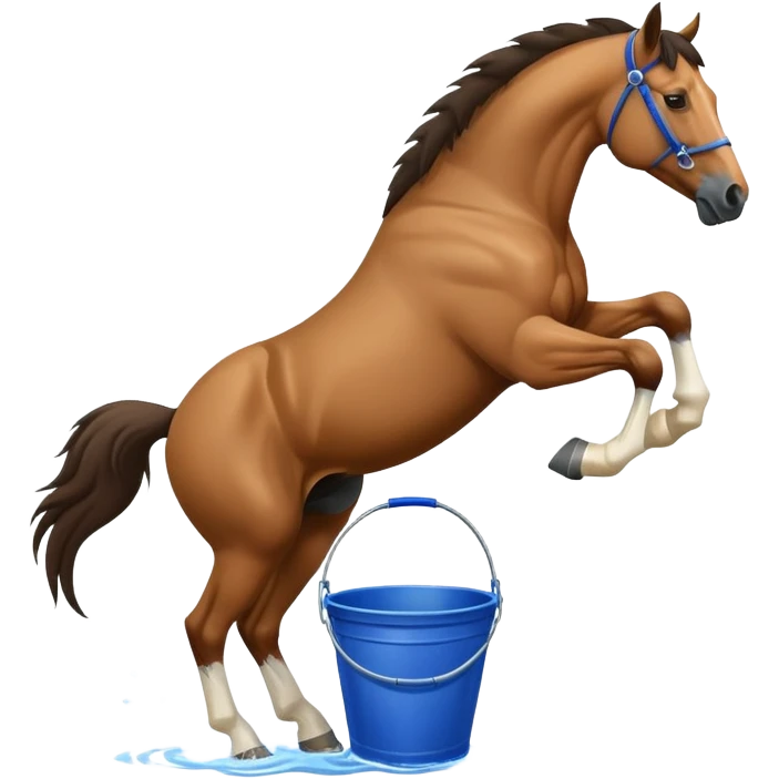 Bareback Horse kicking a blue bucket with both back legs emoji