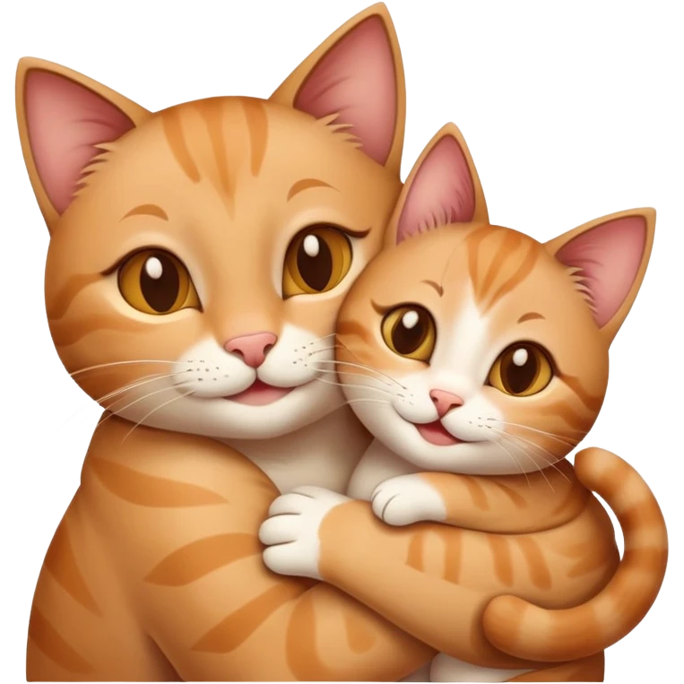 happy mom cat hugging her happy kitten, mom cat with a gentle smile emoji