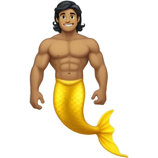 Tan muscular merman with yellow mermaid tail and dark hair emoji