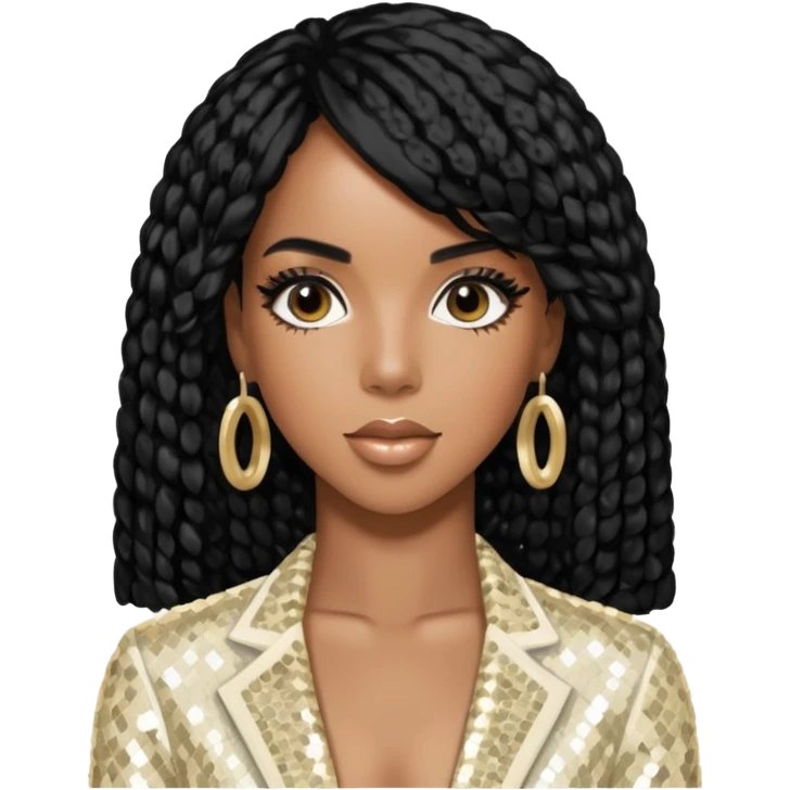 Kelly Rowland from Destiny's Child with black hair, ivory sequin outfit emoji