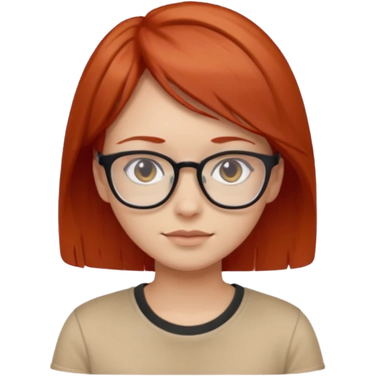 girl short-layer-red-hair wear beige T-shirt, wear glasses emoji