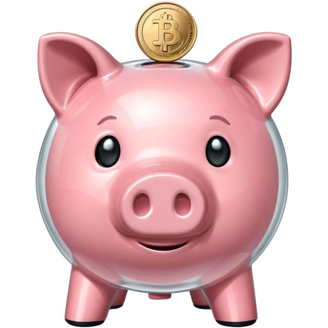 Transparent piggy bank with one coin emoji