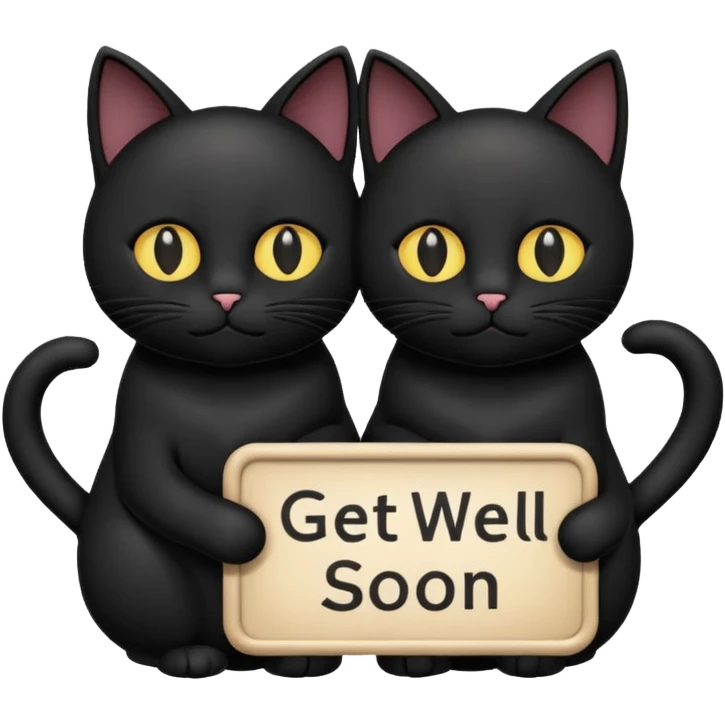 get well soon with black cats holding sign with STU emoji