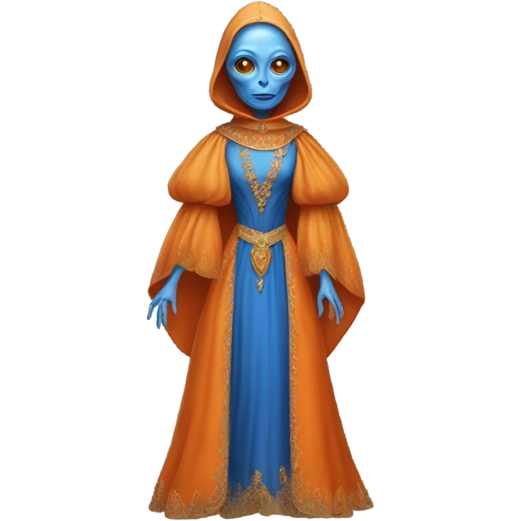 a orange alien woman full body in blue Romanov dress emoji