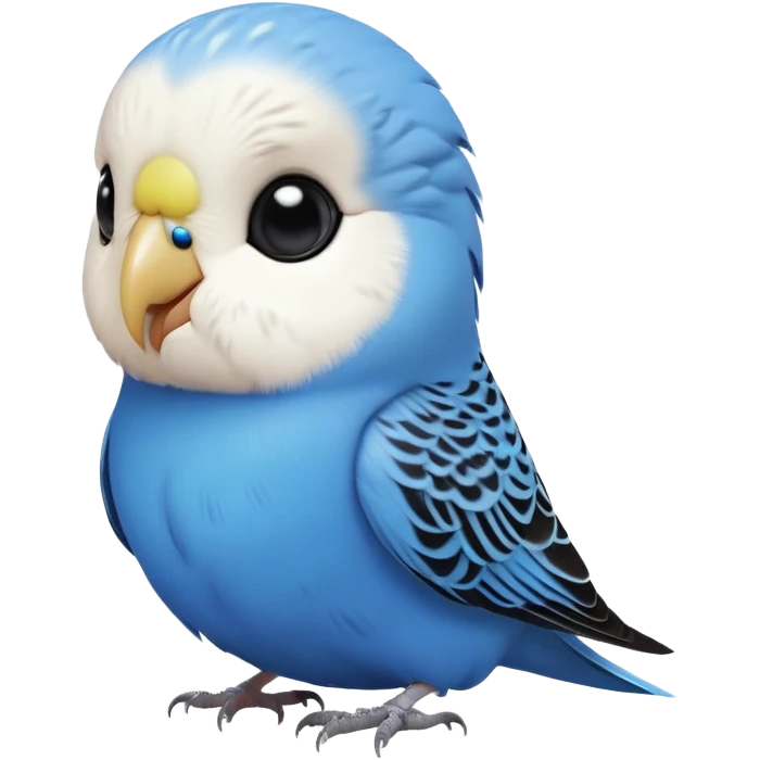 cinematic-cute-blue-budgie-portrait-emoji,-head-tilted-playfully-and-inquisitively,-featuring-a-brilliant-blue-feathered-fur-and white and black feathered face-with-a-natural-sheen,-round,-sparkling-dark-eyes-filled-with-curiosity,-simplified-yet-irresistibly-adorable emoji