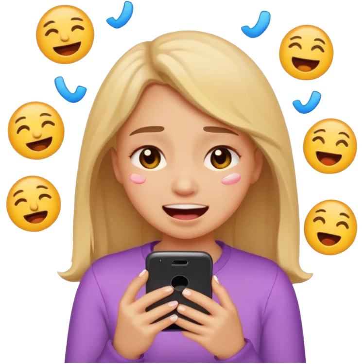 Girl crying laughing at a funny video on her phone. More emoji style. Less realistic emoji