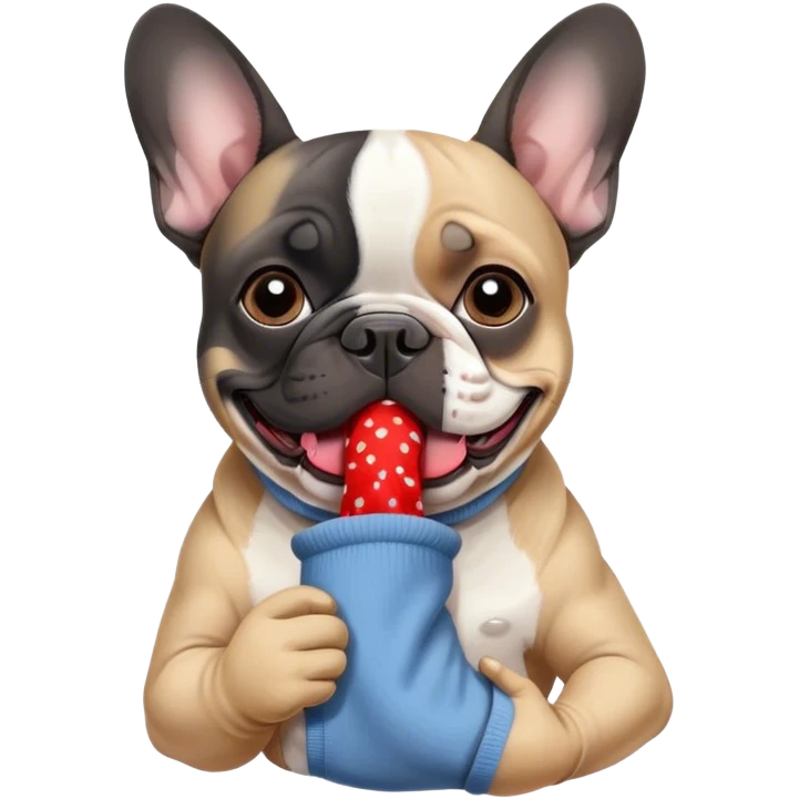 Black and white frenchie eating a sock  emoji