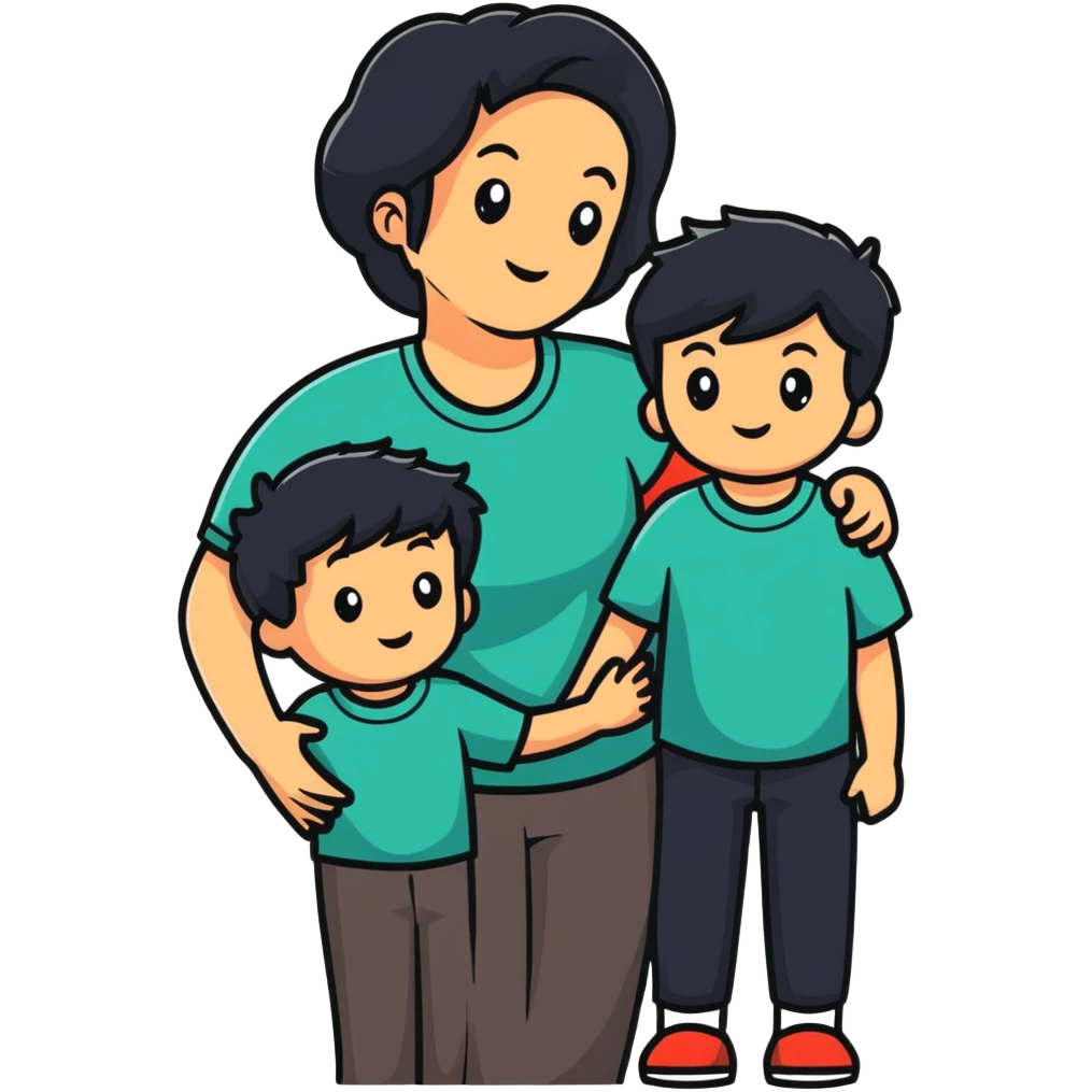 cheerful white family trio - dad with dark black hair, mom and son emoji