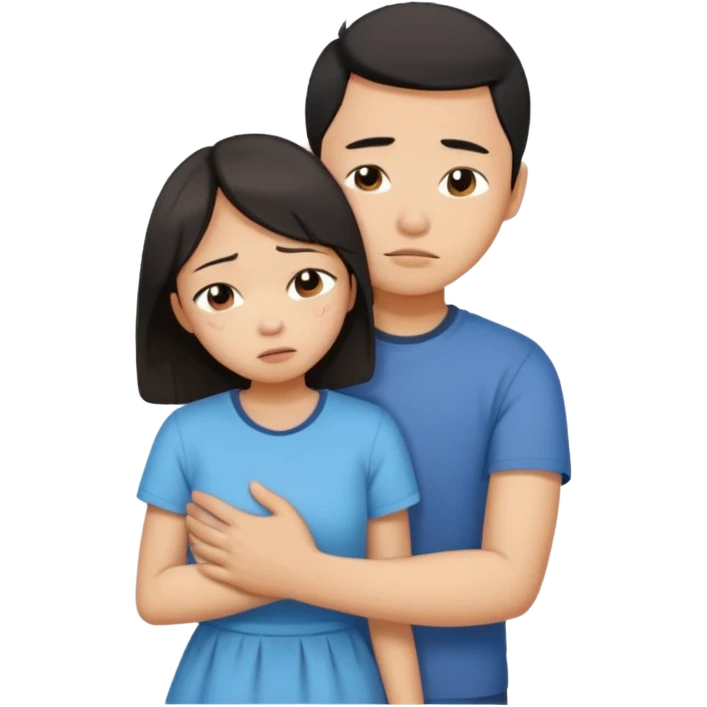 An Asian guy hugging an Asian girl who’s crying emoji