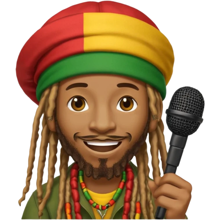 Emoji sticker of reggae artist Anthony B 🧔🏾‍♂️ with dreadlocks, Rasta hat 🟥🟨🟩, smiling and holding a mic 🎤. Text says 'Big Up Anthony B!' in bold reggae font 💥🔥✊🏾 emoji