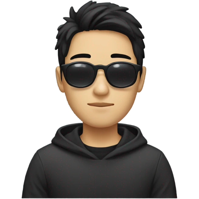 programmer, student, asian, black hair, black eyes, male, round face, black sunglasses, black hoodie emoji