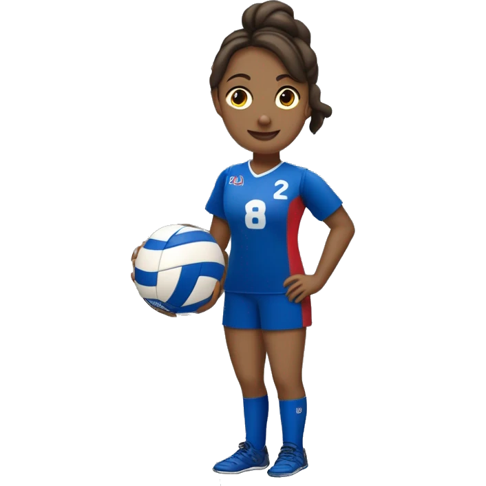 jugadora de voley con vestimenta azul francia morocha y camiseta numero 4 qj este jugando emoji