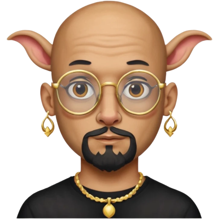 bald man with long goat beard and parti glasses and big gold ring earring and face tattoed emoji