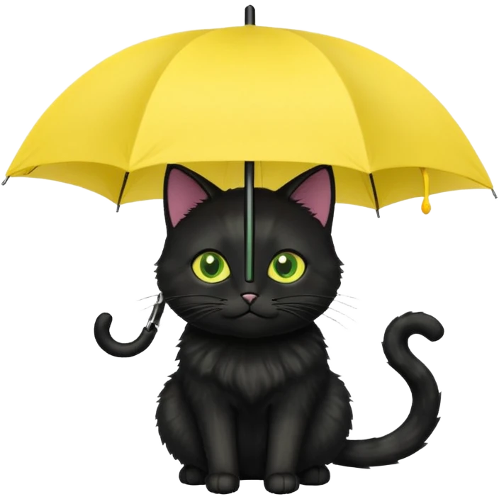 black cat is holding a yellow umbrella. emoji