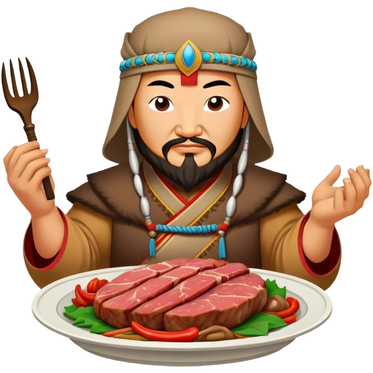 genghis khan holds a cooket meat on a dish emoji