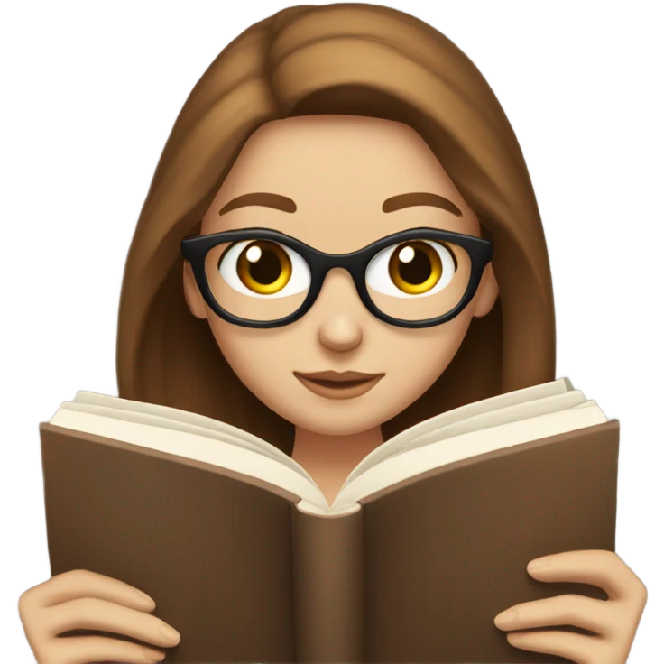 White girl with long brown hair reading a book emoji