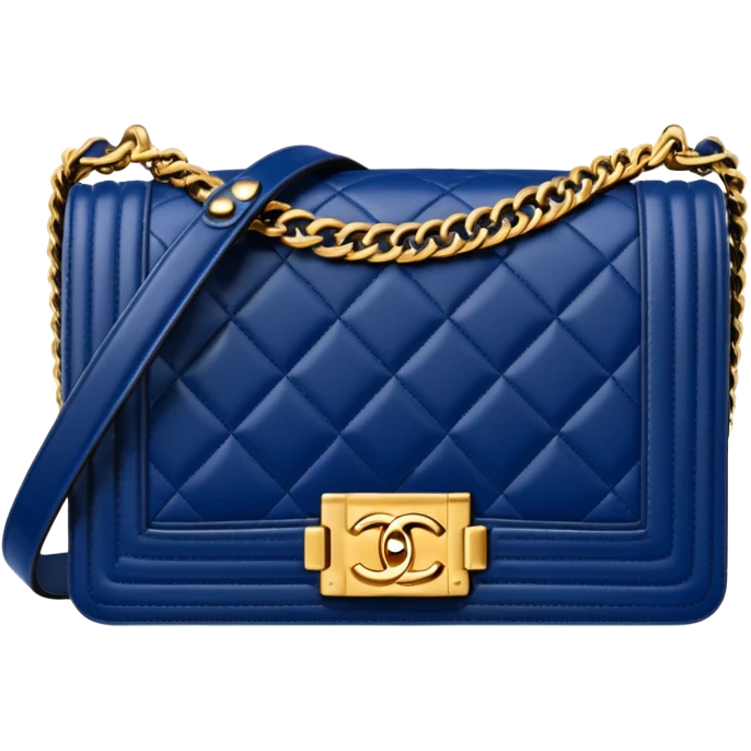 chanel le boy dark blue bag with gold hardware emoji