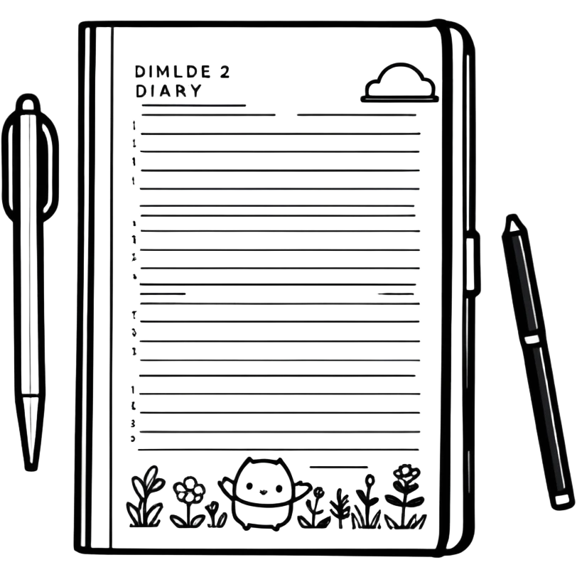 A closed soft blue diary with tiny cute Doodle drawings on the front cover, detailed watercolor illustration, isolated die cut sticker. Must be 8k, dpi 300 emoji