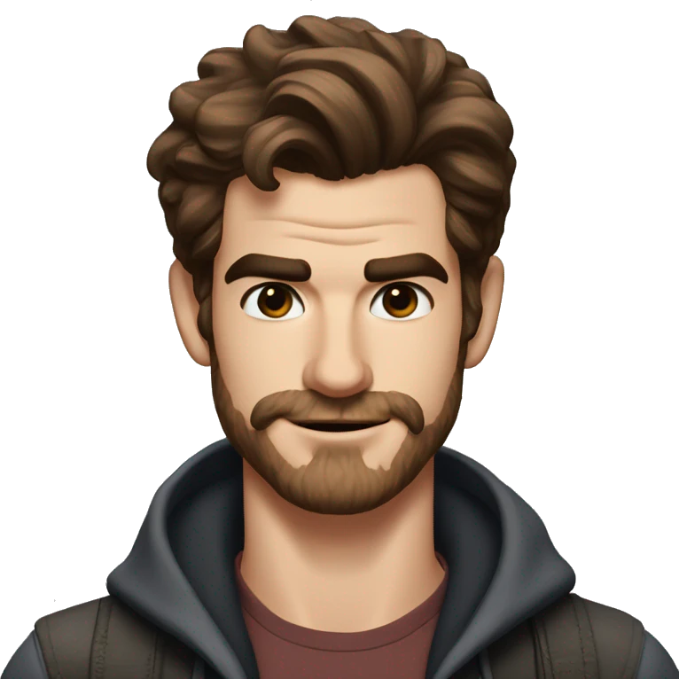 Andrew Garfield but with dark brown and black hair, some stubble on the beard, and a narrower face emoji