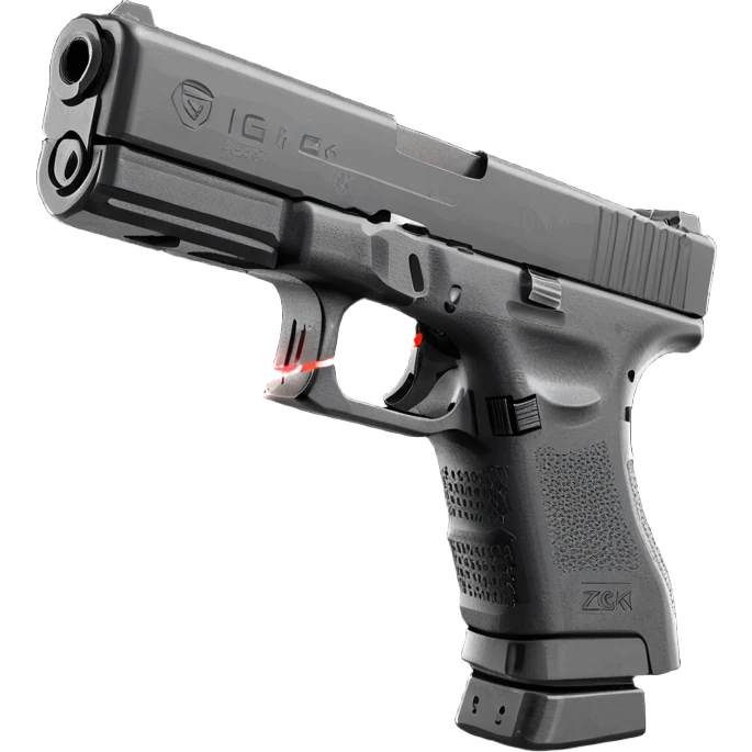 an all-black Glock 19 with a magazine extension and a red laser that glows.  emoji