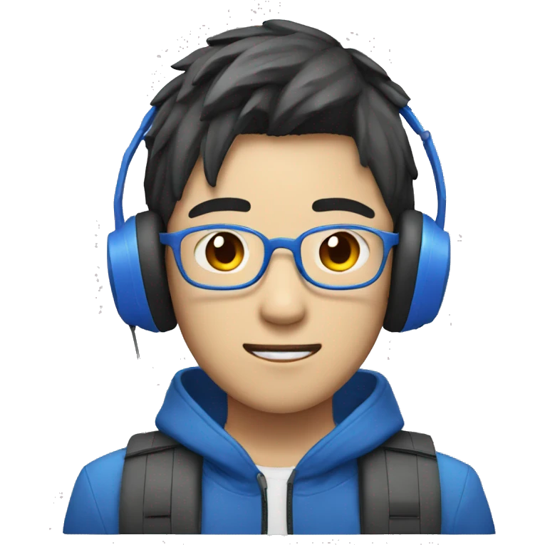 asian teen man with blue headset but red unit emoji