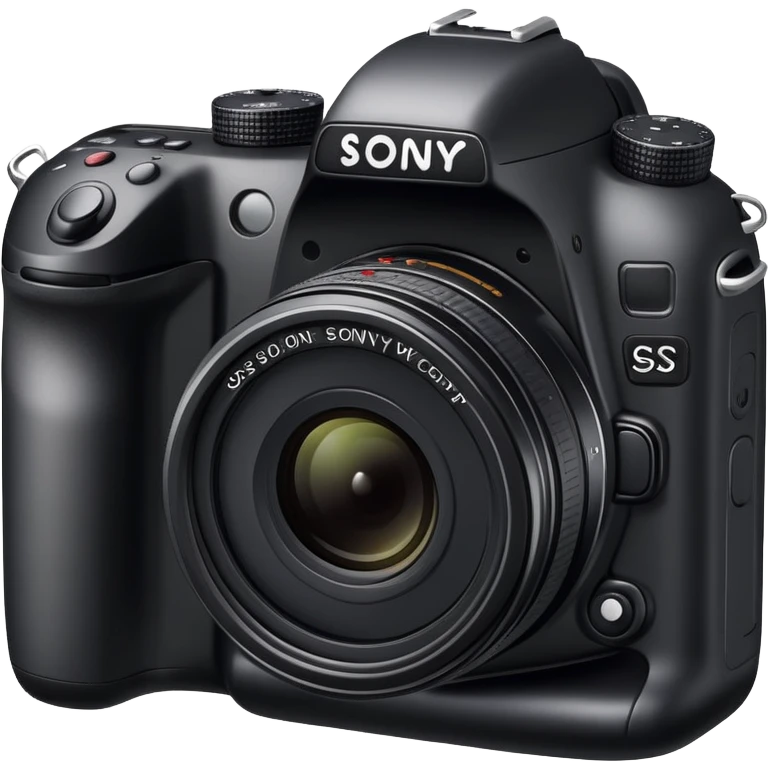 Simple camera design with 'Sony' written on the front, minimal details, compact DSLR camera emoji