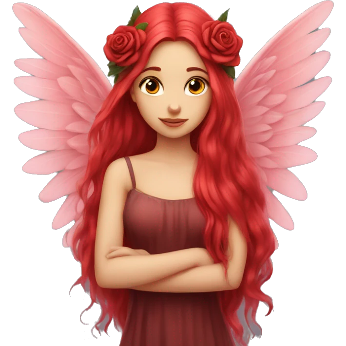 big wings, rose, Beautiful, fairy, red, long hair emoji