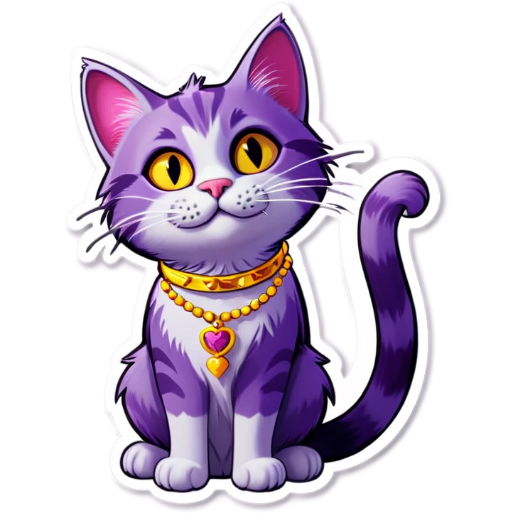 Purple cat with a necklace ￼ emoji