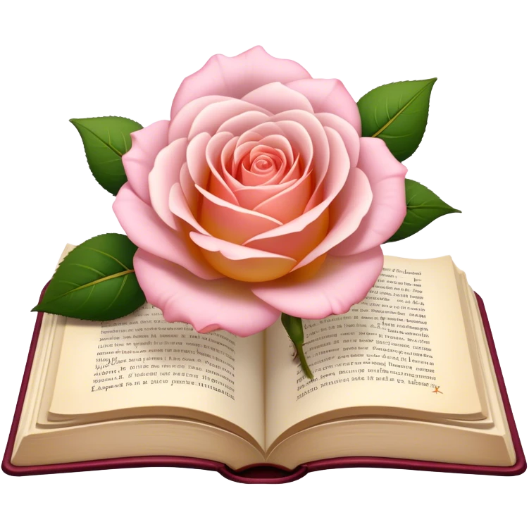 Icon for Poetry Reading: an open book with flowing, elegant verses on the pages, surrounded by a delicate flower. The icon should evoke the beauty and emotion of poetry. Transparent background. emoji