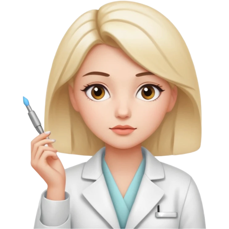 girl cosmetologist, thoughtful expression, soft colors, beauty clinic vibe thinking pose emoji