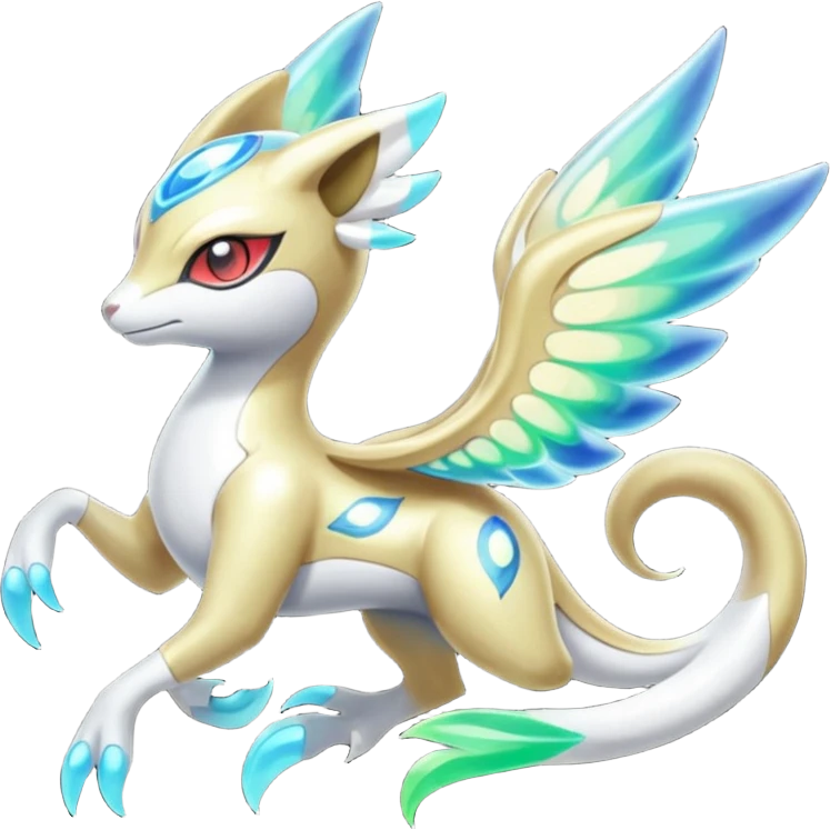 Iridescent Bioluminescent Translucent Luminescent Diaphanous Shiny Colorful Meloetta-Latias-Koraidon-Peppercat-Wargreymon-Protogen-Fakémon-fusion-hybrid-creature emoji