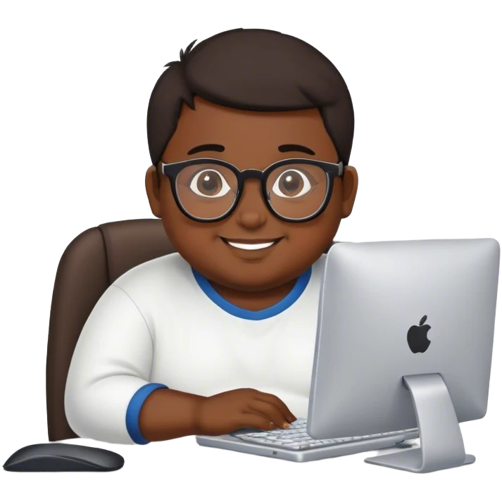 Fat dark skin bengali boy with glasses on the computer emoji