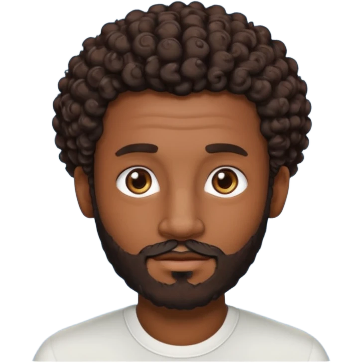 Dark brown skin man with a light beard and a curly   fade haircut with dark brown eyes emoji