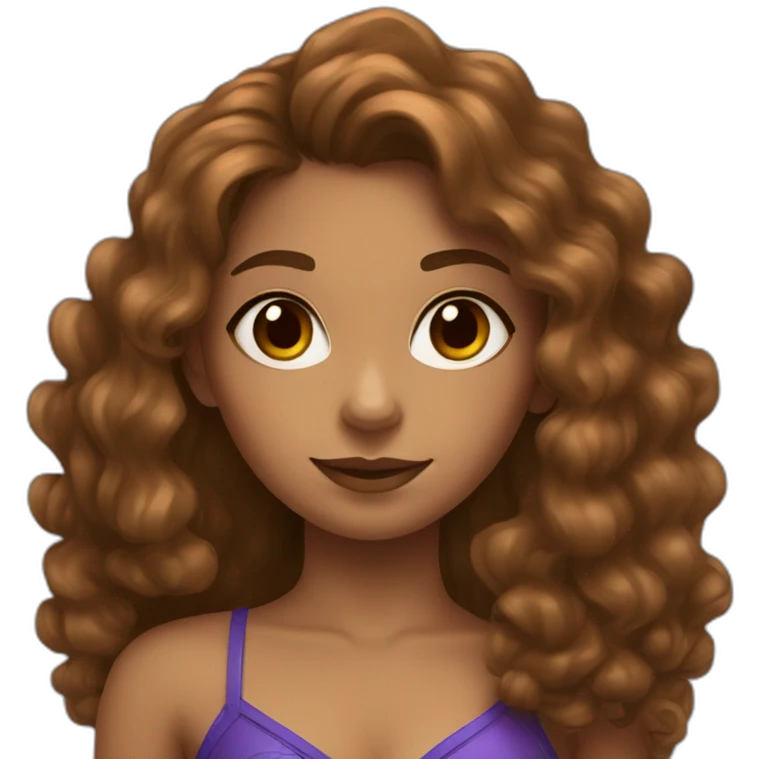 Girl with long brown curly hair and spider-man suit and olive skin emoji