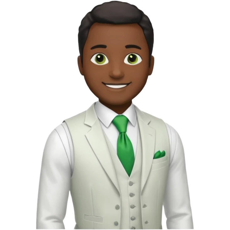 businessman, black skin, black eyes, white suit vest, green tie emoji